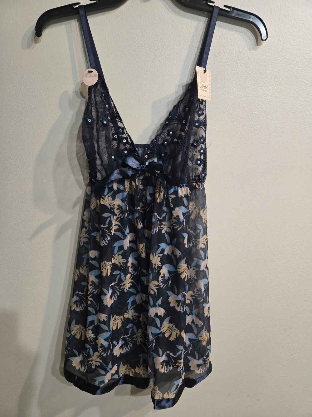 Spree Intimates Navy Lace Sequin Chemise Sz L